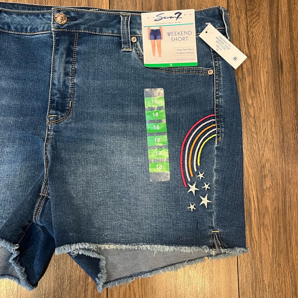 NWT Seven Brand Rainbow Denim Jean Weekend Fray Hem Short